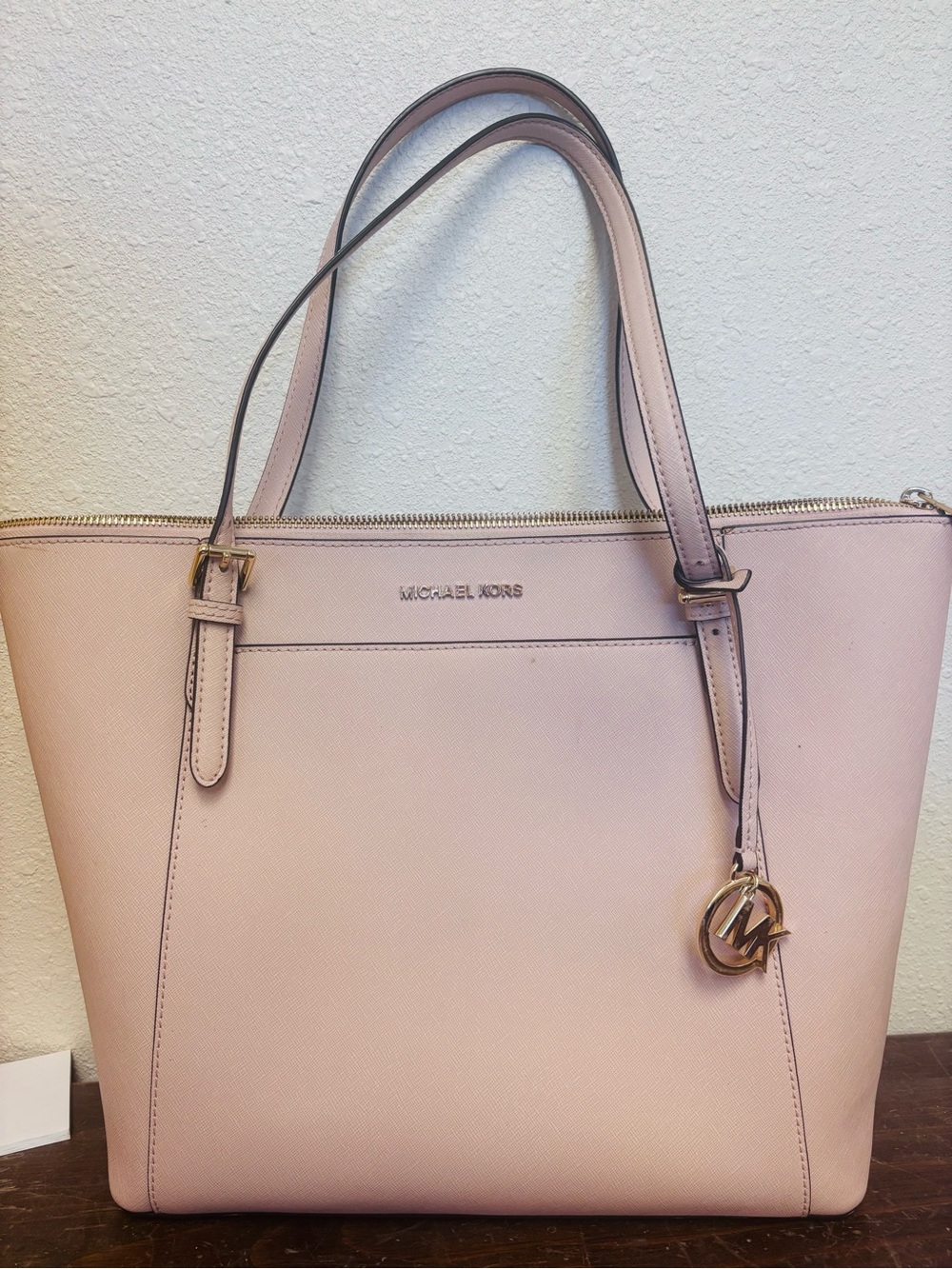 Michael Kors Pale Pink Leather Tote with Gold Hardware